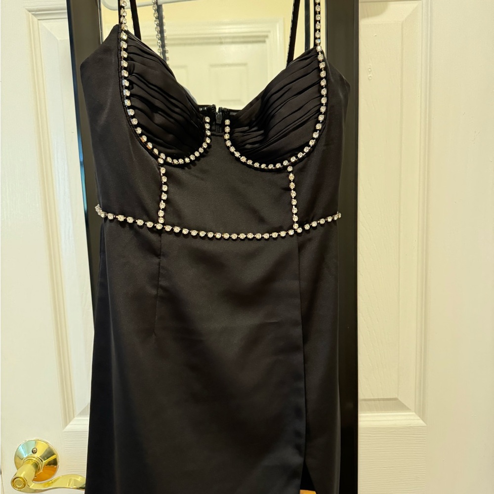Self-Portrait black bonded satin mini dress - Picture 6 of 8